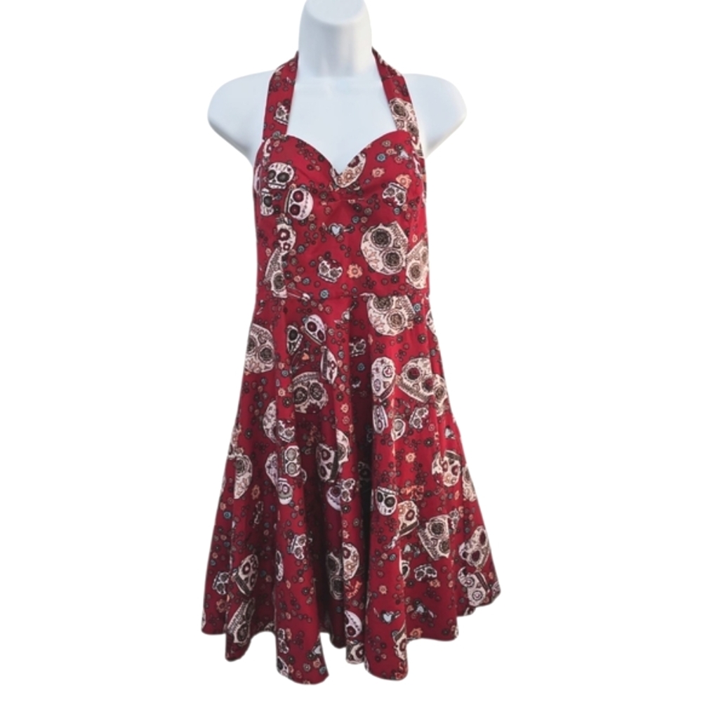 Hell Bunny Red Day of the Dead Halter Maxi Dress